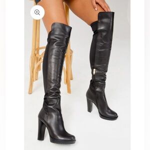 VINCI Sao Paulo Black Leather Knee High Platform Heel Boots Size 41